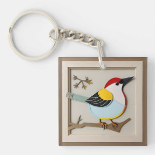 Bird Stylised Paper Artwork Key Ring