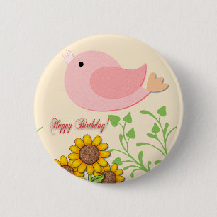 Bird & Sunflowers Birthday 6 Cm Round Badge