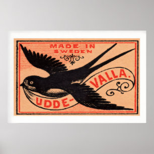 Bird Sweden Flight Vintage Matchbox Label Print