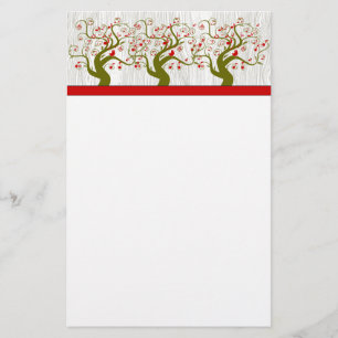 Bird Swirl Tree Musical Red Green Xmas Stationery