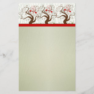 Bird Swirl Tree Musical Wood Grain Green Xmas Stationery