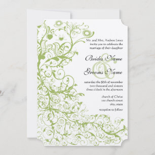 Bird & Swirls on Ice Green Hydrangea Wedding Invitation