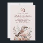 Bird Terracotta Pink 90th Birthday Invitation<br><div class="desc">90th birthday party invitation with a beautiful little bird in neutral/terracotta shades. Contact me for assistance with your customisations or to request additional matching or coordinating Zazzle products for your celebration.</div>