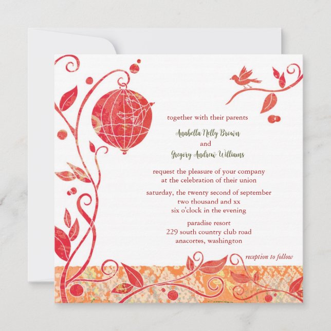 Bird Theme Refined Boho Wedding Invitation (Front)