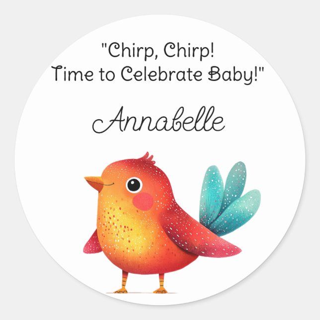 Bird-Themed Baby Shower Cute Watercolor Classic Round Sticker (Front)