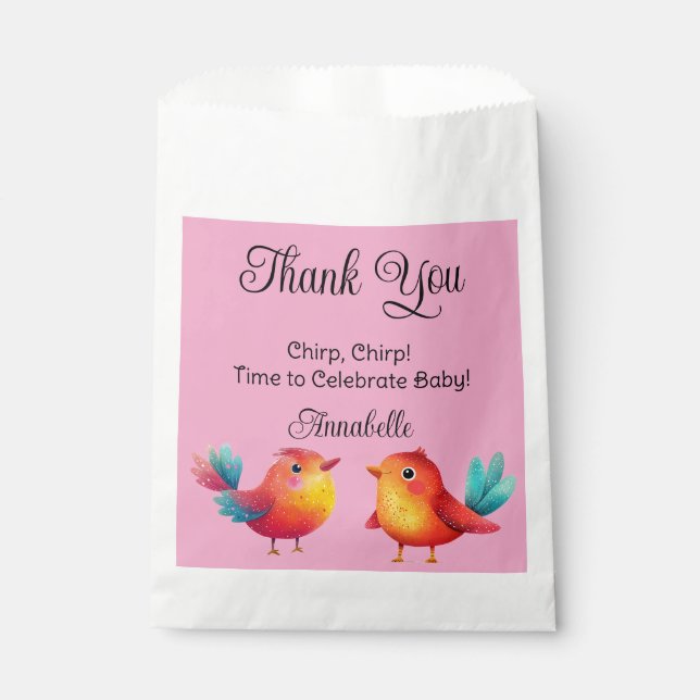 Bird-Themed Baby Shower Cute Watercolor Favour Bags (Front)