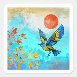 Bird Tree Sun Square Sticker