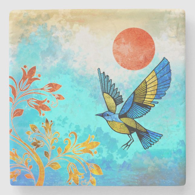 Bird Tree Sun Stone Coaster (Front)