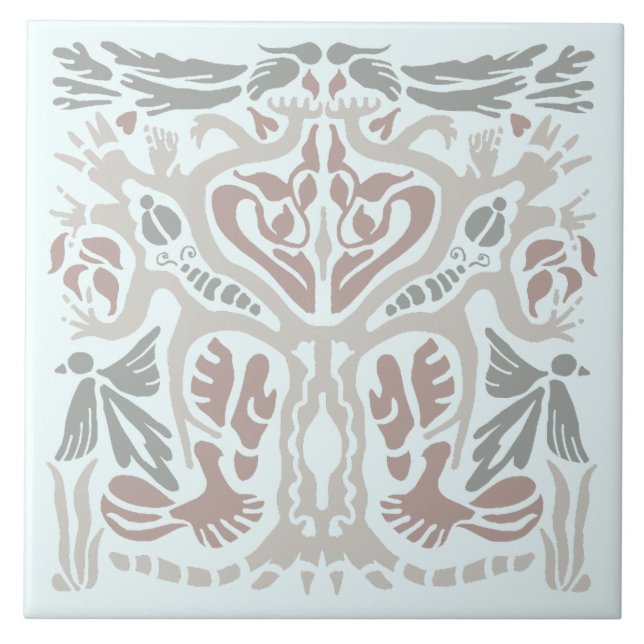 Bird Tree Symmetrical Hand-drawn Pattern Tile (Front)