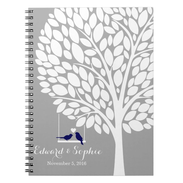 bird tree wedding guest book planner note navy (Front)