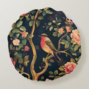Bird Vintage Pattern Forest Floral Round Cushion