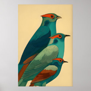 Bird Wall Art Print Stylised Trio - Colourful