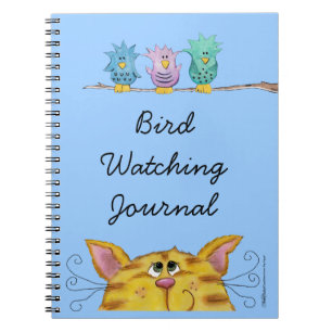 Bird Watcher-Cat Watches Birds Above Spiral Notebook
