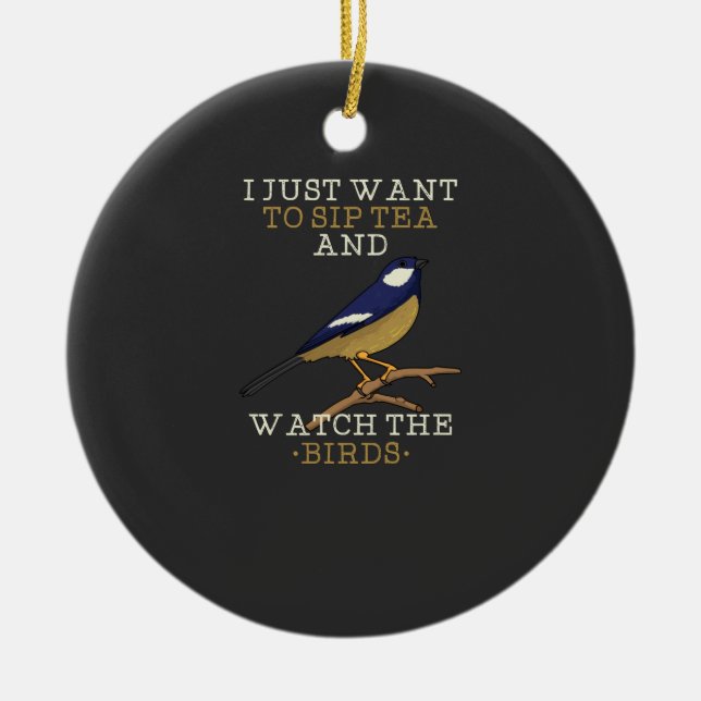 Bird Watching Ceramic Tree Decoration (Front)
