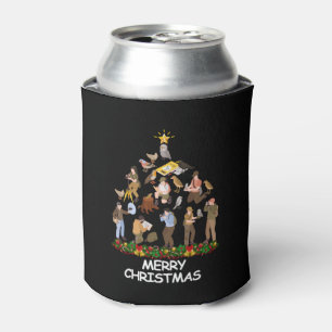 Bird Watching Christmas Tree Merry Christmas Can Cooler