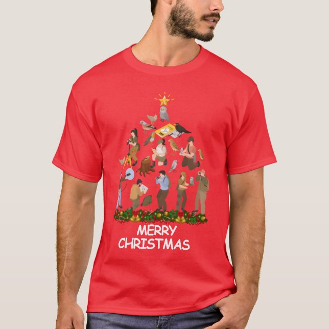Bird Watching Christmasree Merry Christmas girl T-Shirt (Front)