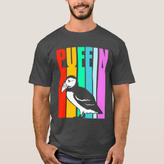 Bird Watching Ornithologist Retro Colourful Puffin T-Shirt