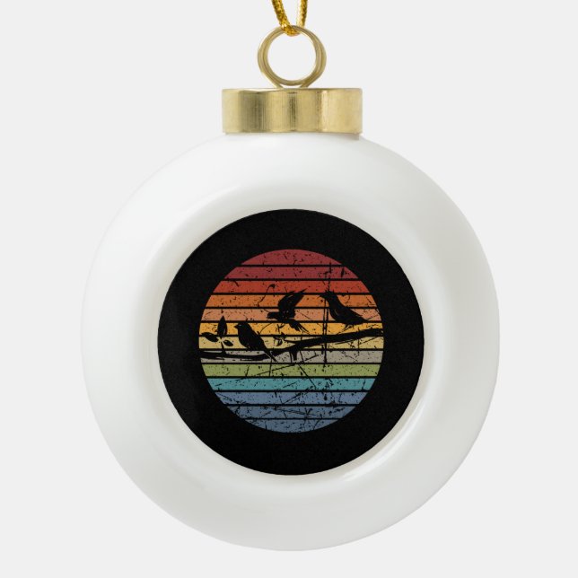 Bird Watching Retro  Ceramic Ball Christmas Ornament (Front)