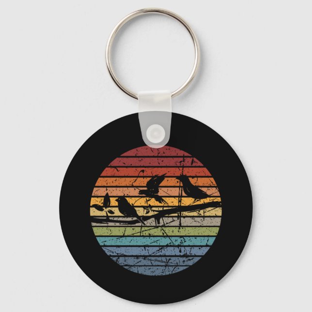 Bird Watching Retro Key Ring (Front)