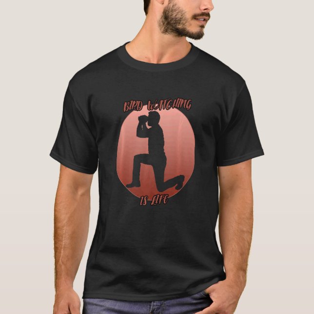 Bird Watching Shadow In A Red Circle T-Shirt (Front)