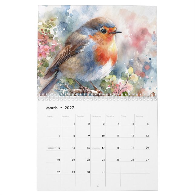 Bird Watercolor Art Calendar (Mar 2027)