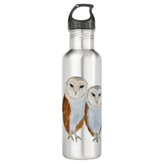 Bird watercolor barn owl love painting 710 ml water bottle
