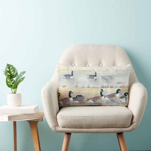 Bird Watercolor Beach Geese Painting Lumbar Pillow (Chair)