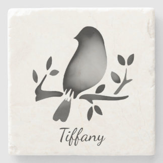 Bird watercolor black white saturated stone coaster