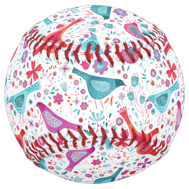Bird Watercolor Floral Boho Softball (Front)
