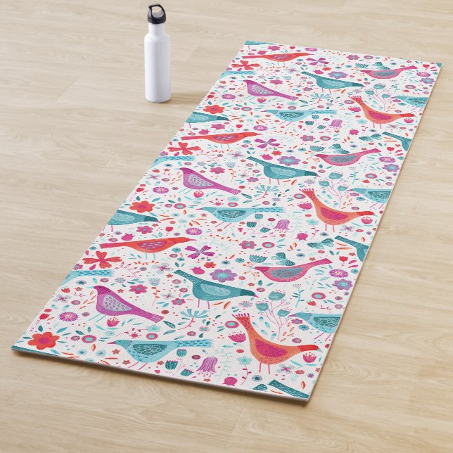 Bird Watercolor Floral Boho Yoga Mat (In Situ)