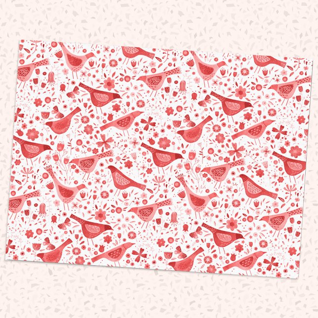 Bird Watercolor Red Christmas Holidays Tissue Paper (Creator Uploaded)