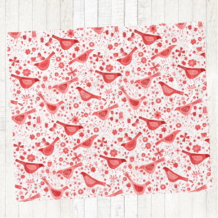 Bird Watercolor Red Fleece Blanket