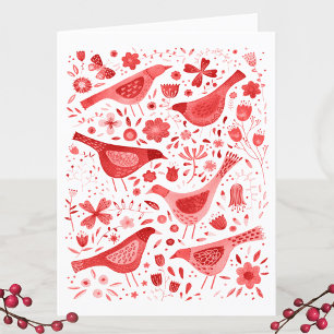 Bird Watercolor Red Holiday Card