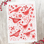 Bird Watercolor Red Holiday Card<br><div class="desc">Festive red watercolor birds and flowers on a white background.  On the back you can change the greeting and names to personalise.  Original art by Nic Squirrell.</div>