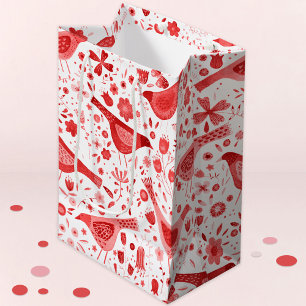 Bird Watercolor Red Medium Gift Bag
