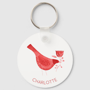 Bird Watercolor Red Personalised Key Ring