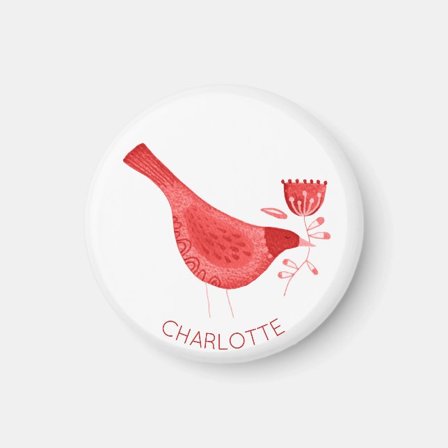 Bird Watercolor Red Personalised Magnet (Front)