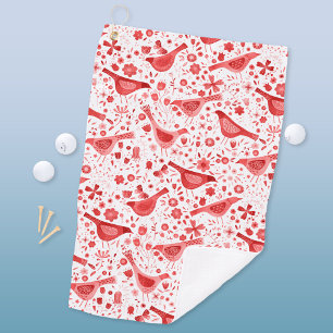 Bird Watercolor Red White Golf Towel
