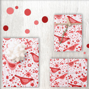 Bird Watercolor Red Wrapping Paper Sheet