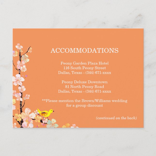 Bird Wedding Accommodations Directions Enclosure Postcard (Front)