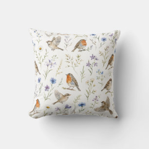 Bird Wildflower Botanical Nature Cottagecore Cushion