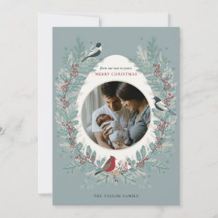 Bird & Winter Botanical Christmas Family Photo Holiday Card