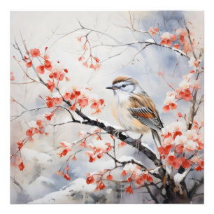 Bird Winter Flower Photo Print