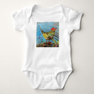 bird with a red head, painting , contemporary art baby bodysuit
