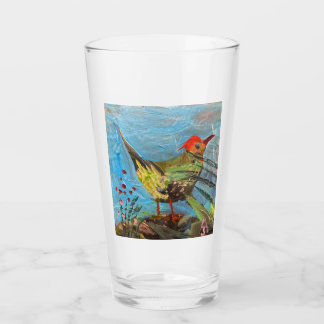 bird with a red head, painting , contemporary art glass