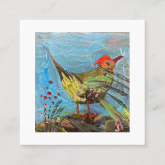 bird with a red head, painting , contemporary art square business card