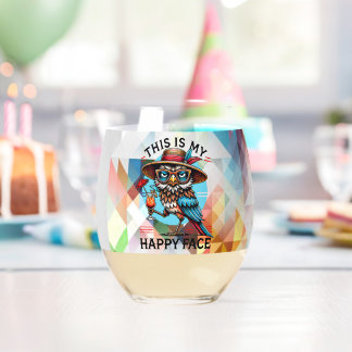 Bird with a Twist Stemless Wine Glass