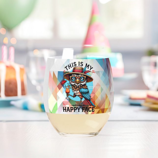Bird with a Twist Stemless Wine Glass (Insitu (Birthday))