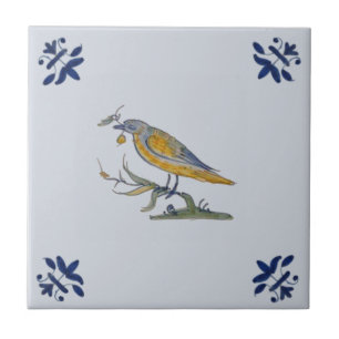 Bird with Berry Delft Repro Hand Painted c. 1650  Tile