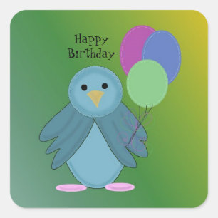 Bird with Birthday Balloons Square Sticker